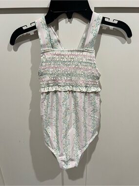 Edgehill Collection Pink & Green Floral Smocked Swimsuit